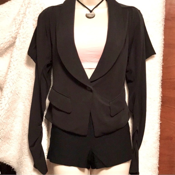 ARYN K Black peplum deep V-neck blazer jacket Size Small - Picture 3 of 11